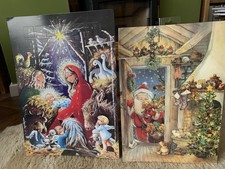 Vintage Christmas Advent Calendars, One A Nativity Scene  & One Visit From Santa