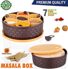 Premium Plastic Masala Dabba / Tin. Round 18.5cm - 7 Compartments with 7 Spoons