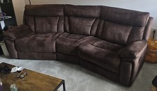 SCS Brown With Slight Pattern Fabric Curved 3/4 Seater Manual Recliner Sofa