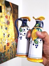 Vintage ITALIAN Ceramic Hand Painted Lemons, Olive Oil And Vinegar Cruet 