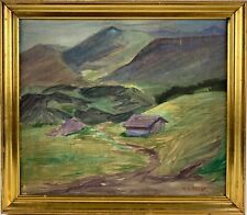 Oil Impressionist William Santos 1882-1958 Mountain Landscape With Houses