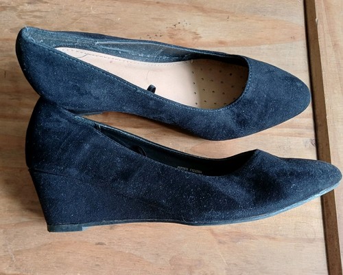 Ladies black wedge shoes - black, uk