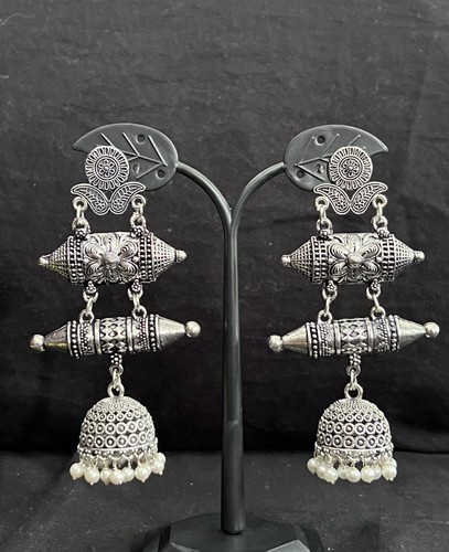 Oxidised pearl jhumka earrings - jhumka,