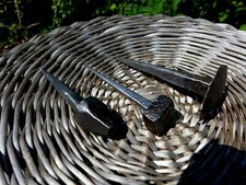 Antique 3x iron nails handmade by blacksmith's rare and unique shape collector