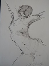 Female nude pencil drawing - ,