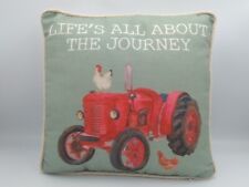 Lifes All About The Journey Cushion Vintage Red Tractor And Chickens