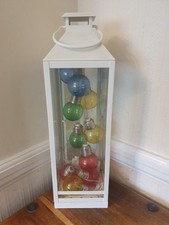 White Metal Decorative Lantern with Multicolor Bulb Lights Table or Hanging