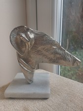 Vintage Metal Greyhound Dog Bust Sculpture on Alabaster Plinth Art Deco Style 