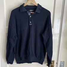 Winter Polo Shirt Heavy Cotton Sweater Sweatshirt Pullover Blue