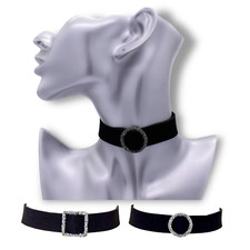 Black Choker Diamante Necklace Square Round Designer Chain Statement Pendant