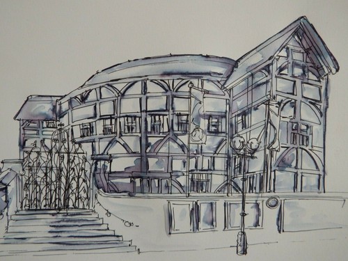 Ink drawing shakespeare globe - drawing,