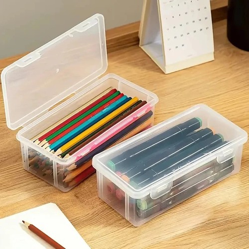 Transparent plastic pencil box - transparent,