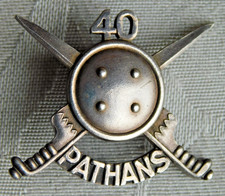 RARE WW1 1916 40th PATHANS INDIAN REGIMENT MILITARY OFFICER SILVER CAP HAT BADGE