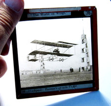 Farman record flight at Blackpool 1909 aviation antique photo lantern slide #901