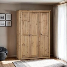 Panama 3 Door Triple Wardrobe Waxed Pine Finish Shelves Bedroom Furniture