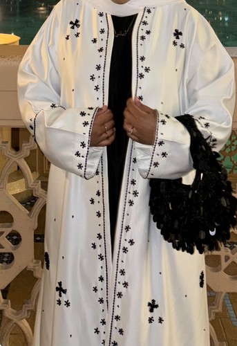 White abaya with black - white,