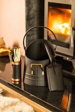 Fireside Accessory Set Bucket Shovel Matchstick Holder Coal Black Metal Home