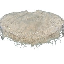 Vintage Ivory Crochet Lace Fringe Lamp Large Boudoir Lamp Shade Cover Tassle