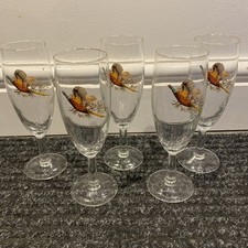 Set of 5 Vintage Pheasant Design Wine Glasses