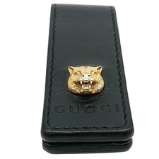 GUCCI money clip Animalier tiger Leather Black gold Excellent