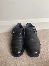 Mens Clarks Black Leather Shoes Rockabilly Slip On & Buckle Size UK 9 Flexlon