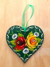 Canalware Canal Art barge ware Narrowboat wooden hanging heart decoration green