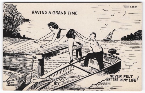 Vtg 1950 comic postcard boat - vtg,