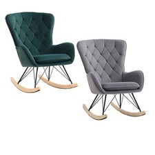 Upholstered Rocking Chair Tufted High Back Rocker Armchair Relaxing Recliner