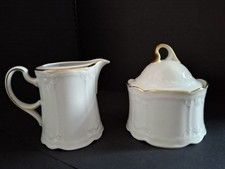  Bavaria Seltmann Weiden Julia White & Gold Sugar Pot and milk jug Germany