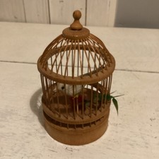 Vintage Small Wooden Bird Cage with Bird & Foliage Decoration for Display