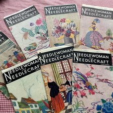 Vintage 1940s Needlewoman and Needlecraft Magazine x 7 + Transfers x 6