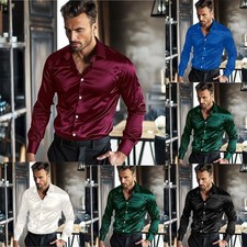 Trendy Mens Satin Silk Button