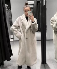 Zara Long Faux Fur Coat Cream