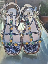 BNWT River Island Blue Navy White Amalfi Lemons Gems Gladiator Sandals 6 £45