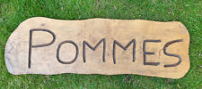 VINTAGE ORIGINAL FRENCH RUSTIC FARM SHOP WOODEN SIGN PLAQUE POMMES APPLE CARVED