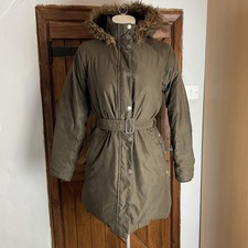 Musto Womens Brown Down Feather Belt Faux Fur Hood Parka Coat UK 10