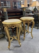 Pair of Gilt Tables Marble Top Bedside Lamp Side French Louis XVI Style