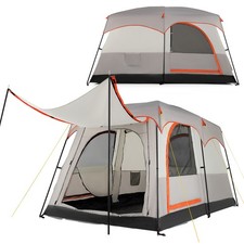 COSTWAY 6-Person Camping Tent Double-Layer Cabin Tent w/ 2-Room Divider-Grey