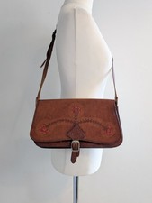 Vintage 70s leather tooled bag shoulder cross body hand-painted hippie boho 