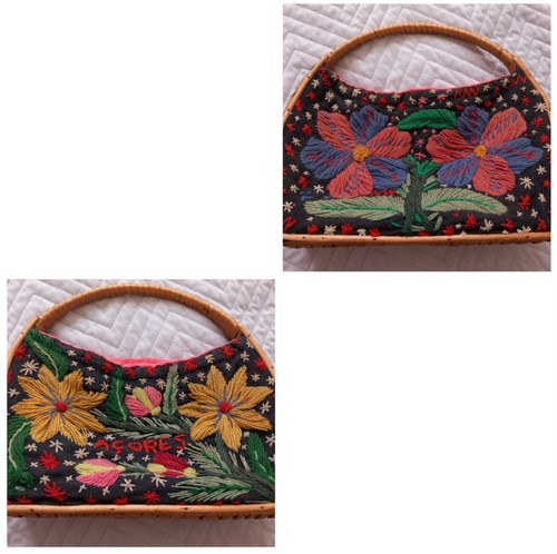 Vtg 60s 70s embroidered wicker - 70s,