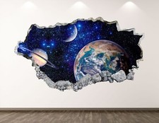 Space Wall Decal - Earth Planet 3D Smashed Wall Art Sticker Kids Room Decor