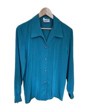 Vintage Dearing + Brown Secretary Style Blouse Women's Green UK•10 Button-Up 80s