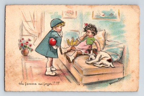 Children teddy bear postcard - children:,