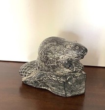 A Wolf Original Hand Carved Soapstone Beaver Figurine Canada