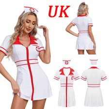 UK Womens Outfit wth Headband Set 2Piece Nurse Costume Nightclub Dress Headwear