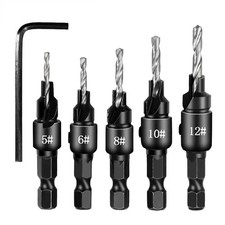 6XAdjustable Woodworking Countersink Drill Bit Set Drilling Pilot Holes w/Wrench