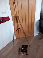 Antique Artists Items Reeves Paint Box Metal Case Paint Brushes Easel Joblot 