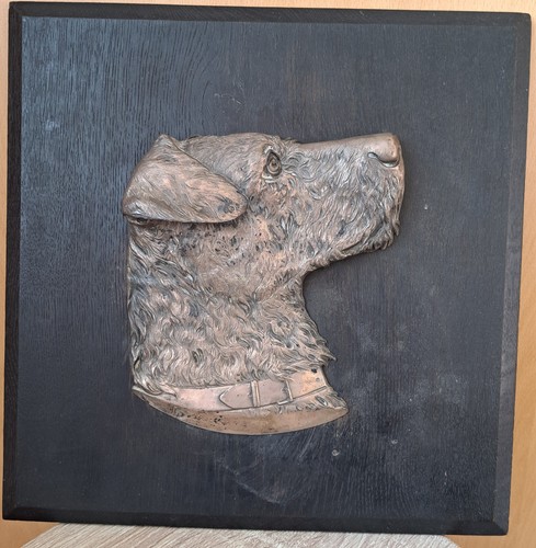 Large vintage bronze dog - bronze, wall
