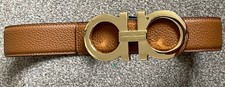 Authentic Salvatore Ferragamo Gancini Belt - Gold / Brown Genuine Leather 