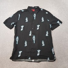Hugo Boss Mens Shirt Small Black Ebor Robot AI Humanoid Print Summer Hawaiian